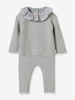 -Gebreide babyset met kraag van Liberty-stof CYRILLUS