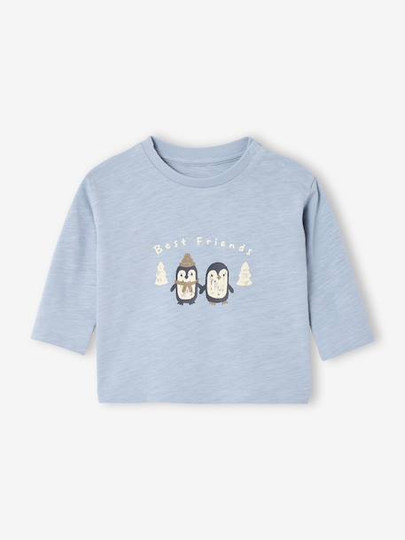 T-shirt bébé manches longues imprimé pingouin bleu glacier - vertbaudet enfant 
