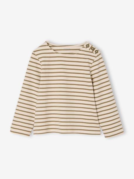 Gestreept meisjesshirt lange mouwen marineblauw+olijf - vertbaudet enfant 