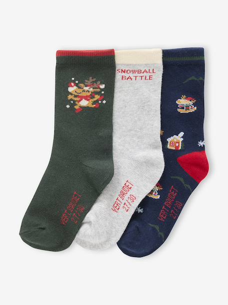 Coffret de 3 paires de chaussettes Noël gris chiné - vertbaudet enfant 