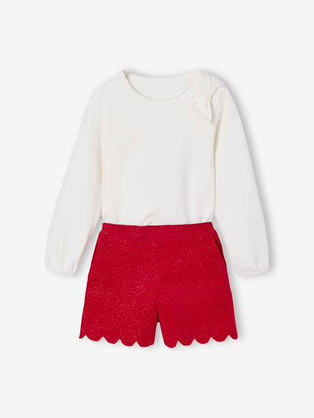 Ensemble fille noël t-shirt et short velours pailleté rouge - vertbaudet enfant 