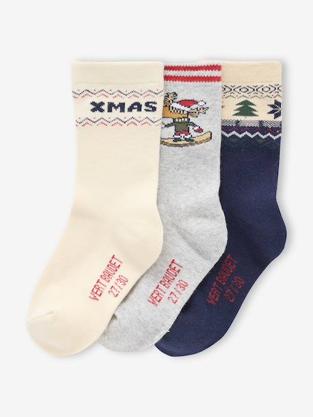 Set van 3 paar kerstsokken voor jongens in bouclé gebreid ecru - vertbaudet enfant 