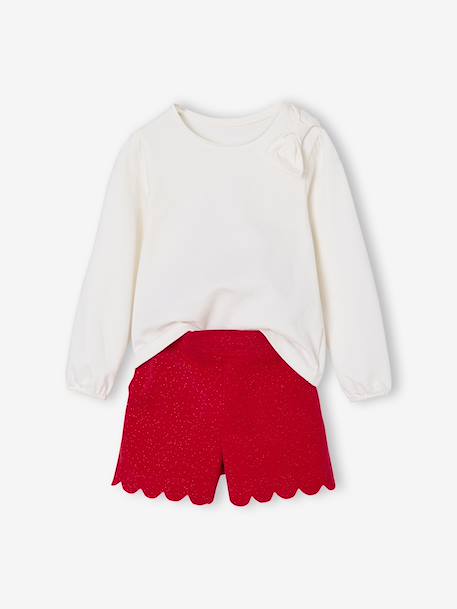 Ensemble fille noël t-shirt et short velours pailleté rouge - vertbaudet enfant 