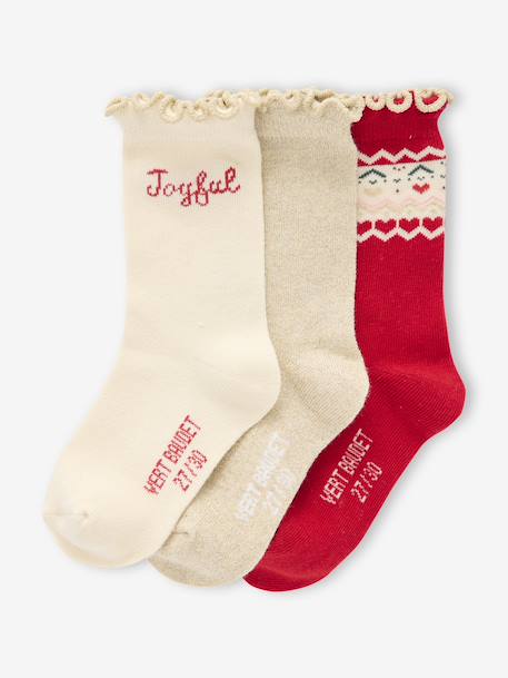 Set van 3 paar sokken Kerstmis meisje rood - vertbaudet enfant 