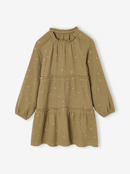 Ensemble fille 3 pièces robe gilet sherpa collant olive - vertbaudet enfant 