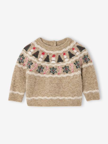 Jacquard kersttrui voor babyjongens gemêleerd beige - vertbaudet enfant 