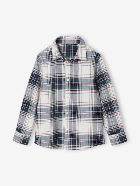 Chemise garçon noël en flanelle à carreaux carreaux blanc - vertbaudet enfant 