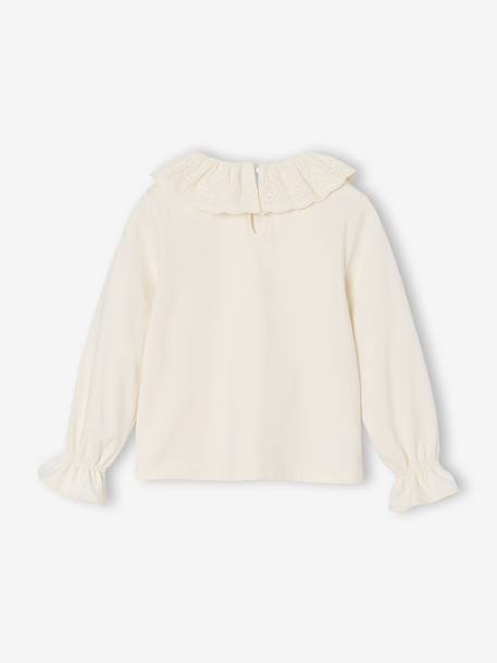 Tee-shirt fille col broderie anglaise écru - vertbaudet enfant 