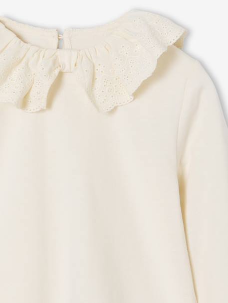 Tee-shirt fille col broderie anglaise écru - vertbaudet enfant 