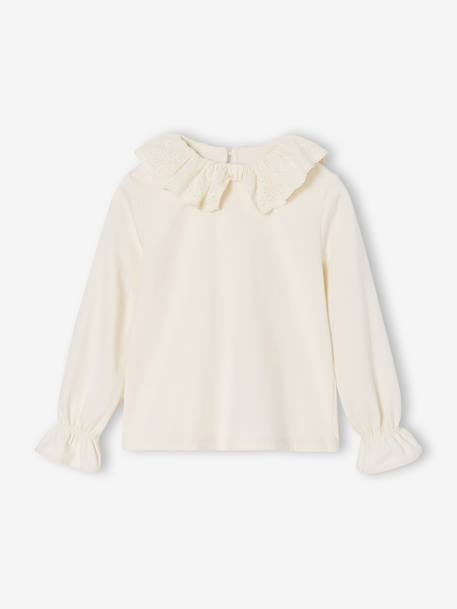 Tee-shirt fille col broderie anglaise écru - vertbaudet enfant 