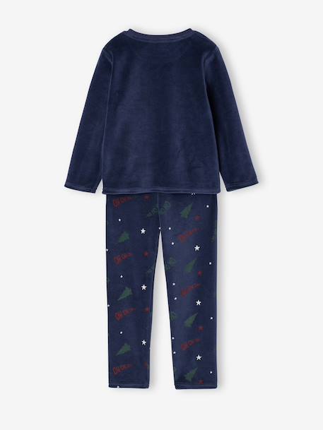 Pyjama velours Noël garçon haut imprimé bas rayé marine - vertbaudet enfant 