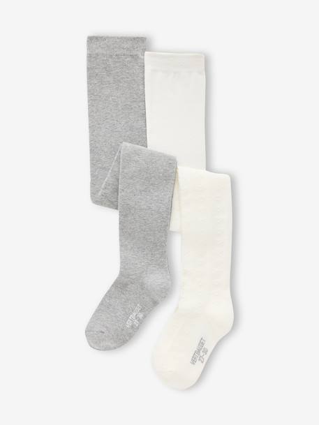 Lot de 2 paires de collants fille gris chiné - vertbaudet enfant 