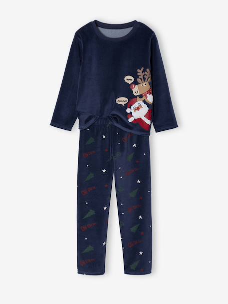 Pyjama velours Noël garçon haut imprimé bas rayé marine - vertbaudet enfant 