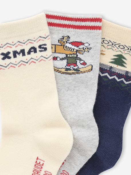 Set van 3 paar kerstsokken voor jongens in bouclé gebreid ecru - vertbaudet enfant 