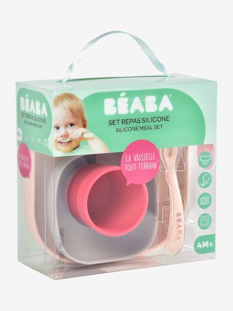 Set vaisselle 4 pièces silicone JAUNE+JUNGLE+NIGHT BLUE+ROSE+terracotta - vertbaudet enfant 