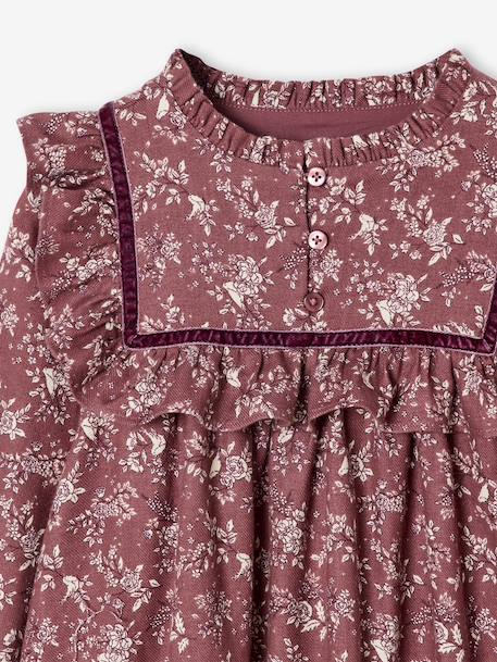 Robe fille flanelle imprimée fleurs prune - vertbaudet enfant 