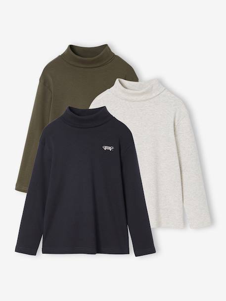 Lot de 3 sous-pulls garçon. kaki+LOT ARDOISE+LOT GRIS CLAIR CHINE - vertbaudet enfant 