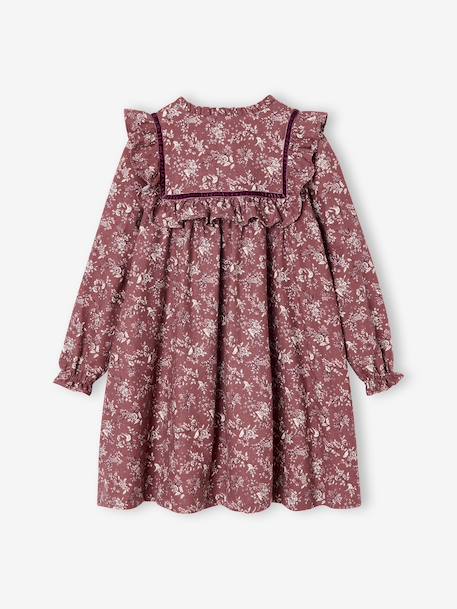 Robe fille flanelle imprimée fleurs prune - vertbaudet enfant 