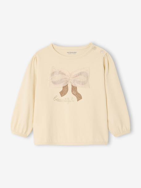 T-shirt baby met lange mouwen en tule strik vanille - vertbaudet enfant 