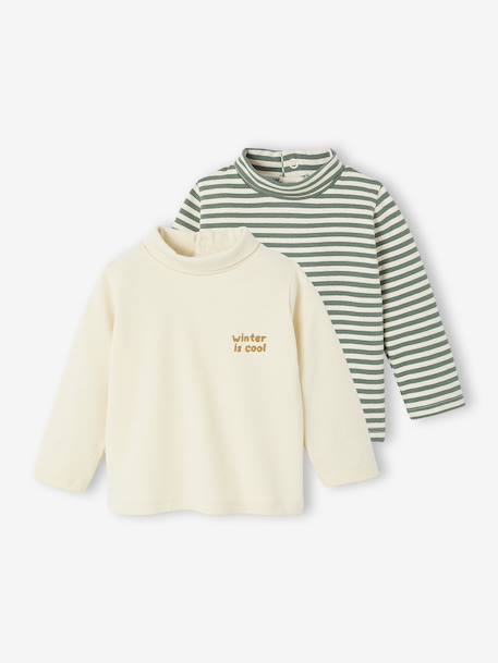 Set van 2 basic shirts met rolkraag marineblauw+vanille - vertbaudet enfant 