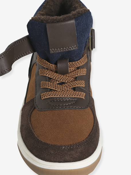 Baskets voor jongens, kleutercollectie, gevoerd, elastische veters en klittenband bruin - vertbaudet enfant 