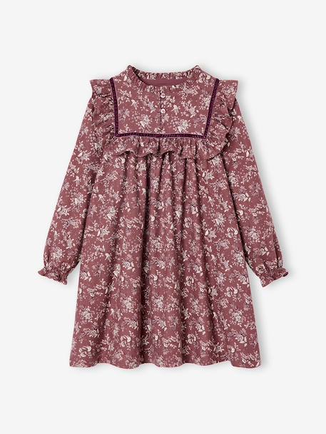 Robe fille flanelle imprimée fleurs prune - vertbaudet enfant 