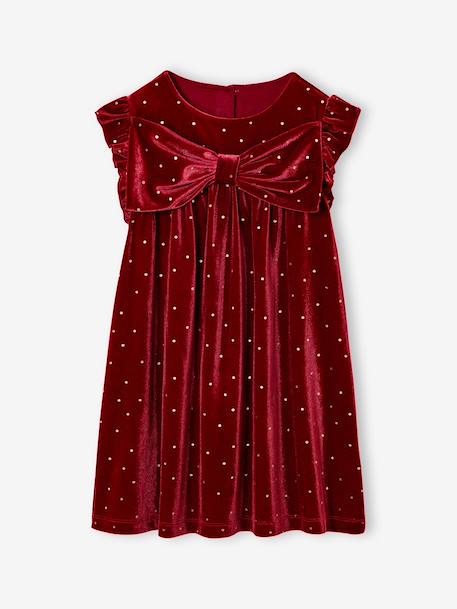 Robe fille noël à noeud velours lisse rouge - vertbaudet enfant 