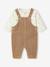 Ensemble 2 pièces naissance salopette en velours côtelé + T-shirt manches longues écru - vertbaudet enfant 