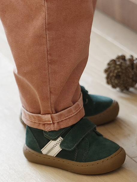 Baskets bébé garçon cuir à scratchs camel+marine+vert - vertbaudet enfant 