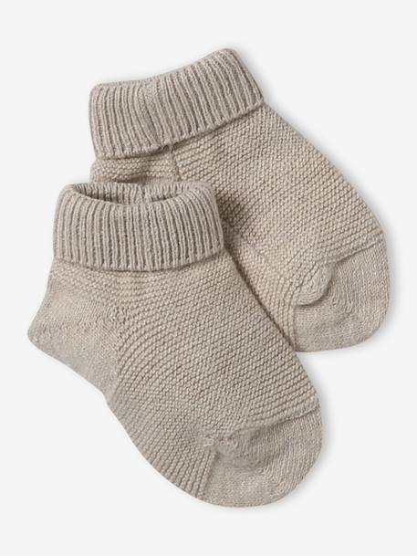 Babypakje muts, wanten en sloffen en zijn personaliseerbare zak. gemêleerd beige+wit - vertbaudet enfant 