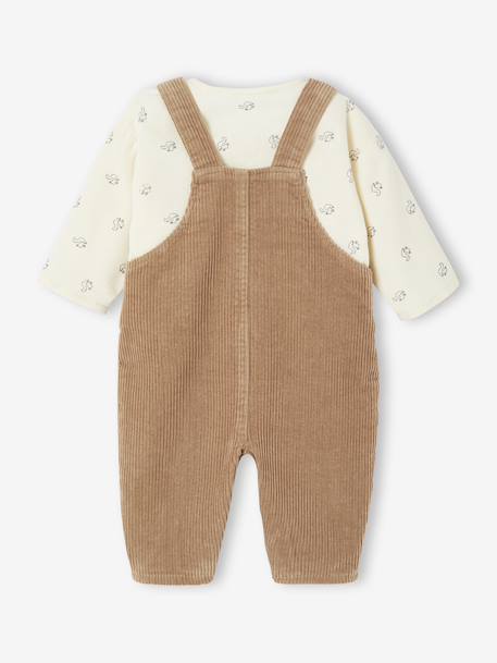 Ensemble 2 pièces naissance salopette en velours côtelé + T-shirt manches longues écru - vertbaudet enfant 