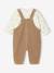 Ensemble 2 pièces naissance salopette en velours côtelé + T-shirt manches longues écru - vertbaudet enfant 