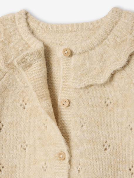 Gilet naissance en tricot maille fantaisie avec col volanté beige chiné - vertbaudet enfant 