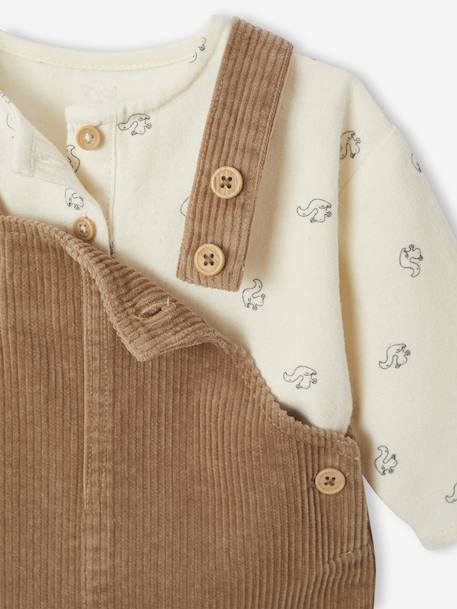 Ensemble 2 pièces naissance salopette en velours côtelé + T-shirt manches longues écru - vertbaudet enfant 