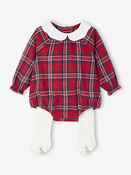 Ensemble bébé Noël barboteuse flanelle et collant collab vertbaudet x Envie de Fraise rouge - vertbaudet enfant 