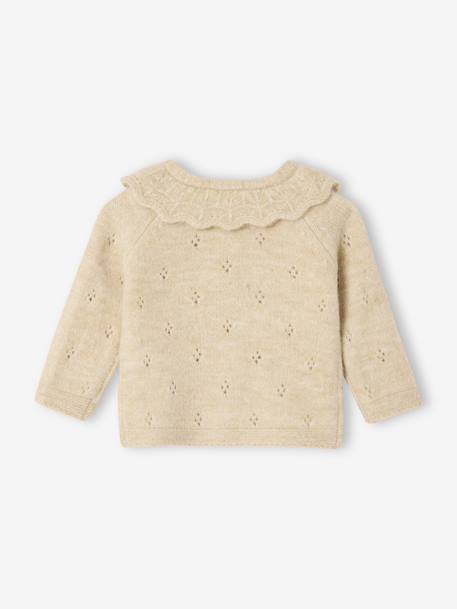 Gilet naissance en tricot maille fantaisie avec col volanté beige chiné - vertbaudet enfant 