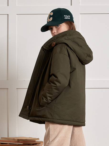 Parka courte fille doublée léopard vert - vertbaudet enfant 