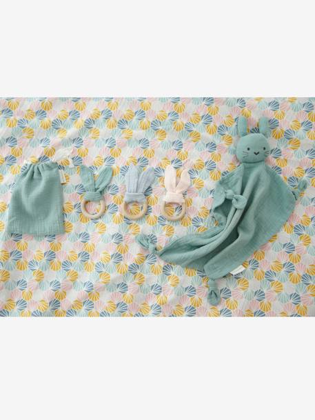 Doudou personnalisable en gaze de coton + hochet rond curry+VERT - vertbaudet enfant 