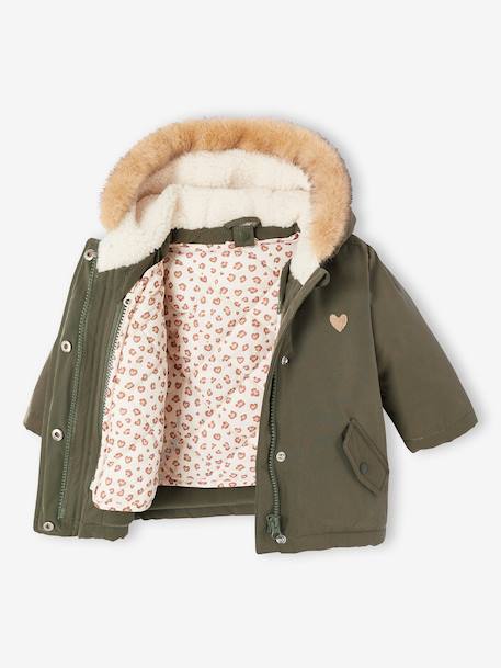 Parka + doudoune fine bébé 3 en 1 olive+vieux rose - vertbaudet enfant 