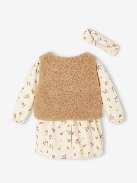 Ensemble robe gilet bandeau bébé fille vanille+vieux rose - vertbaudet enfant 