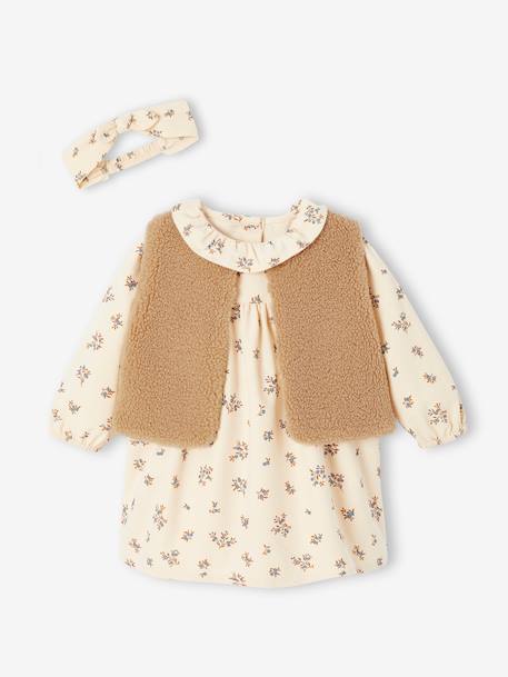 Ensemble robe gilet bandeau bébé fille vanille+vieux rose - vertbaudet enfant 