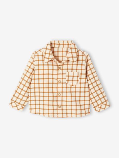 Chemise bébé vichy en velours caramel - vertbaudet enfant 