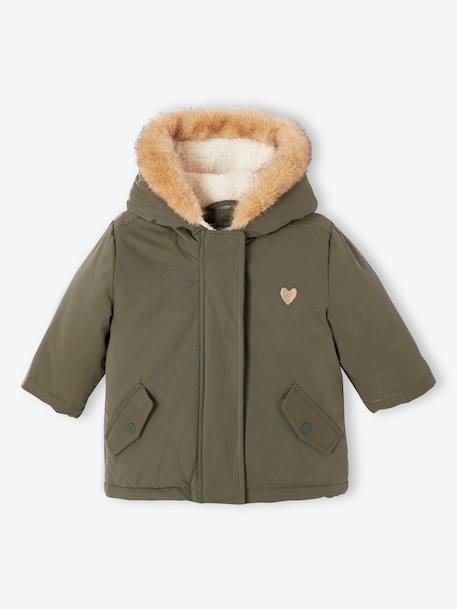Parka + doudoune fine bébé 3 en 1 olive+vieux rose - vertbaudet enfant 