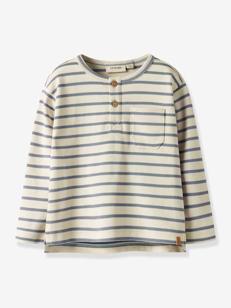 T-shirt col Grandad garçon Lil' Atelier rayé bleu - vertbaudet enfant 