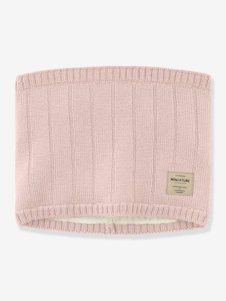 Cache-cou en laine mérinos MATGOI enfants MINI A TURE doublé bleu foncé+rose poudré - vertbaudet enfant 