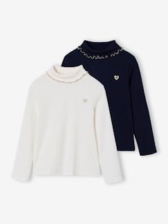Meisje-T-shirt, souspull-Set van 2 dunne coltruien in ribstof voor meisjes