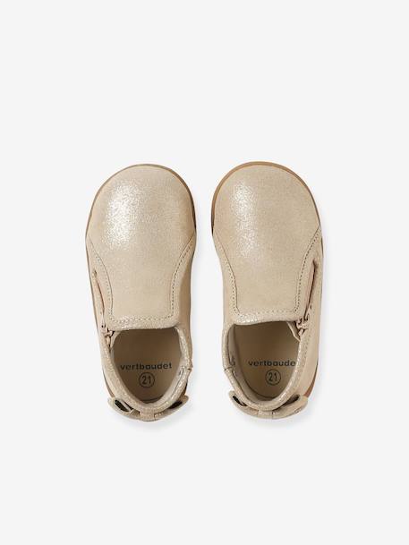 Chausson zippée souples en cuir bébé or+vieux rose - vertbaudet enfant 