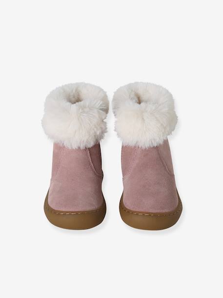Boots bébé fille cuir fourrées et zippées vieux rose - vertbaudet enfant 