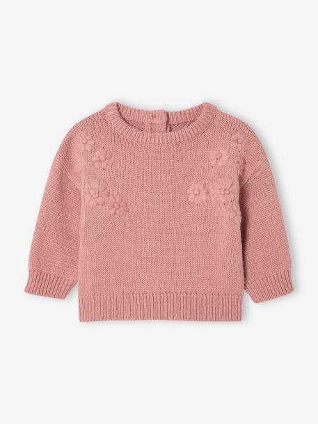 Gebreide trui baby sweater met geborduurde bloemen rozen - vertbaudet enfant 