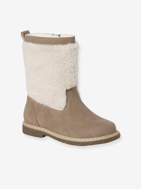 Bottes enfant fille synthétique fourrées zippées taupe - vertbaudet enfant 